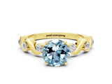 Yellow gold Round Cut Aquamarine Solitaire Twisted Band with Round  Accents and Prong Setting_12