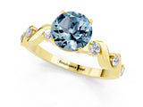 Yellow gold Round Cut Aquamarine Solitaire Twisted Band with Round  Accents and Prong Setting_13
