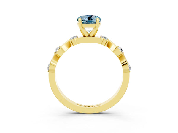 Yellow gold Round Cut Aquamarine Solitaire Twisted Band with Round  Accents and Prong Setting