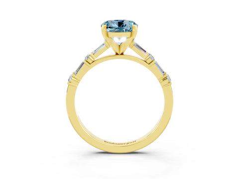 Yellow gold Round Cut Aquamarine Solitaire with Side Baguettes and Channel Set Band_3