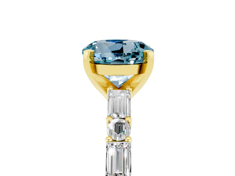Yellow gold Round Cut Aquamarine Solitaire with Side Baguettes and Channel Set Band_5