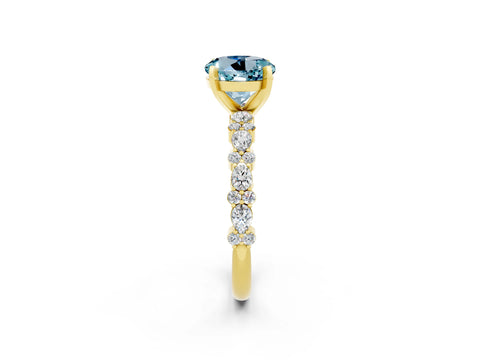 Yellow gold Round Cut Aquamarine Solitaire with Side Stones, Pave Band, Four-Prong Setting_38