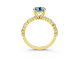 Yellow gold Round Cut Aquamarine Solitaire with Side Stones, Pave Band, Four-Prong Setting_39