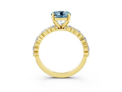 Yellow gold Round Cut Aquamarine Solitaire with Side Stones, Pave Band, Four-Prong Setting_39