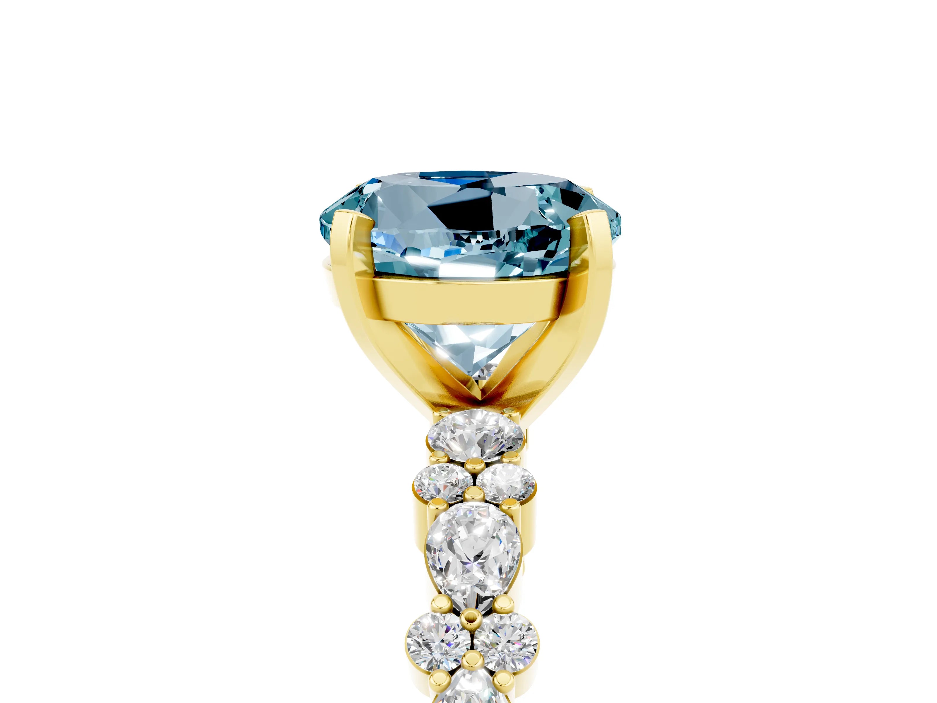 Yellow gold Round Cut Aquamarine Solitaire with Side Stones, Pave Band, Four-Prong Setting_41