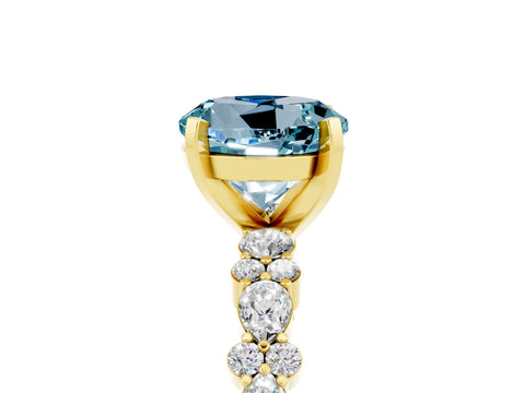 Yellow gold Round Cut Aquamarine Solitaire with Side Stones, Pave Band, Four-Prong Setting_41