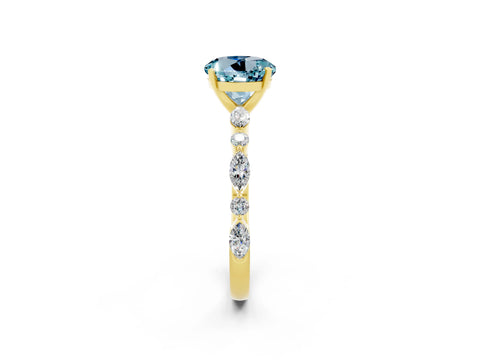 Yellow gold Round Cut Aquamarine Solitaire with Side Stones on a Pavé Band and Four-Prong Setting_2