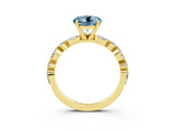Yellow gold Round Cut Aquamarine Solitaire with Side Stones on a Pavé Band and Four-Prong Setting_3
