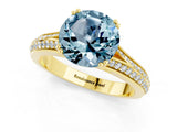 Yellow gold Round Cut Aquamarine Split Shank Engagement Ring with Pavé Band_1