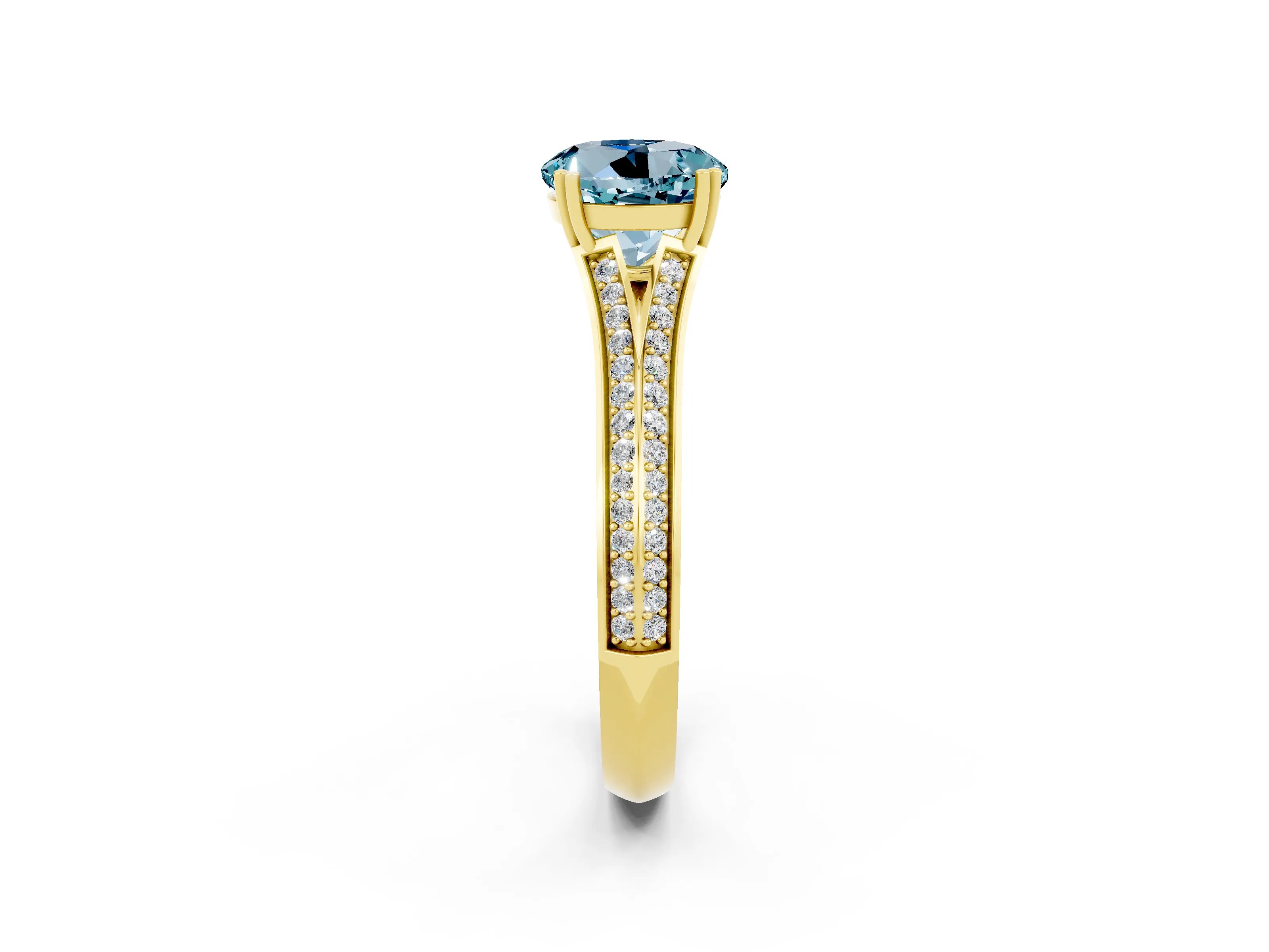 Yellow gold Round Cut Aquamarine Split Shank Engagement Ring with Pavé Band_2
