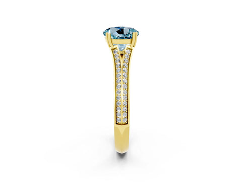 Yellow gold Round Cut Aquamarine Split Shank Engagement Ring with Pavé Band_2