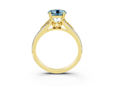 Yellow gold Round Cut Aquamarine Split Shank Engagement Ring with Pavé Band_3