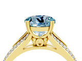 Yellow gold Round Cut Aquamarine Split Shank Engagement Ring with Pavé Band_4