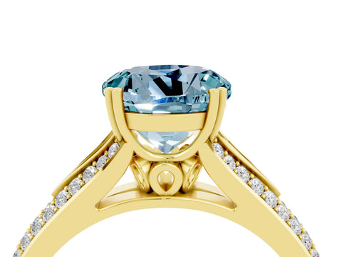 Yellow gold Round Cut Aquamarine Split Shank Engagement Ring with Pavé Band_4