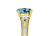 Yellow gold Round Cut Aquamarine Split Shank Engagement Ring with Pavé Band_5