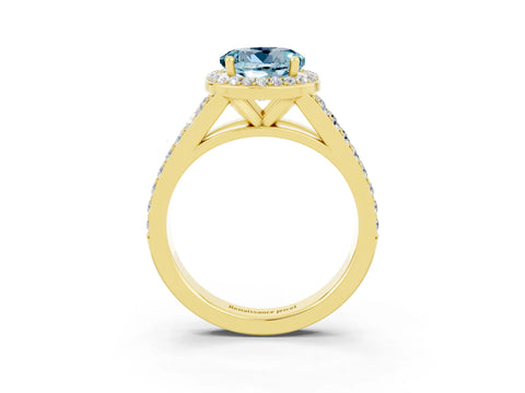 Yellow gold Round Cut Aquamarine Split Shank Halo Ring with Four-Prong Setting_15
