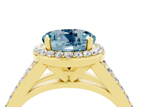 Yellow gold Round Cut Aquamarine Split Shank Halo Ring with Four-Prong Setting_16