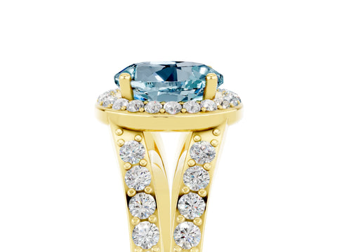 Yellow gold Round Cut Aquamarine Split Shank Halo Ring with Four-Prong Setting_17