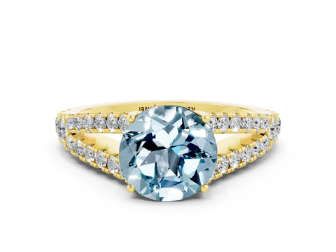 Yellow gold Round Cut Aquamarine Split Shank Pavé Engagement Ring with Four-Prong Setting_12