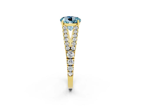 Yellow gold Round Cut Aquamarine Split Shank Pavé Engagement Ring with Four-Prong Setting_14