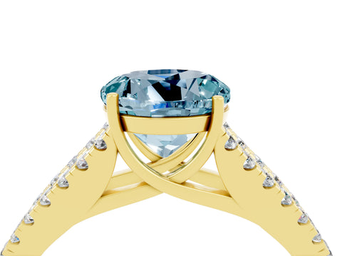 Yellow gold Round Cut Aquamarine Split Shank Pavé Engagement Ring with Four-Prong Setting_16