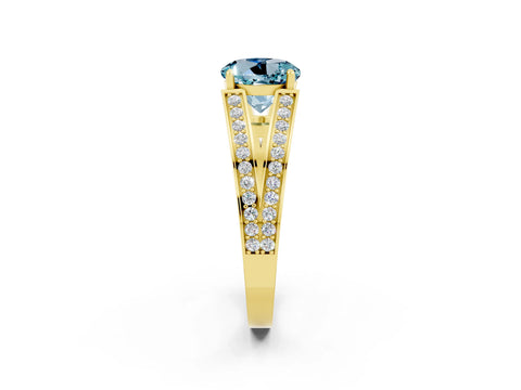 Yellow gold Round Cut Aquamarine Split Shank Ring with Pavé Band and Four-Prong Setting_2