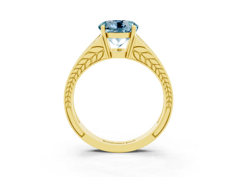Yellow gold Round Cut Aquamarine Split Shank Ring with Pavé Band and Four-Prong Setting_3