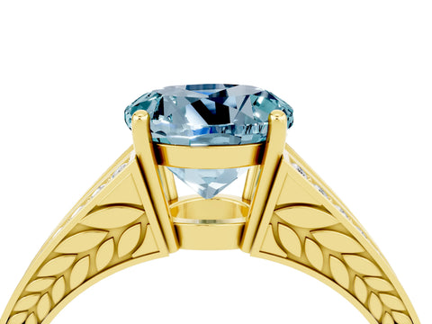 Yellow gold Round Cut Aquamarine Split Shank Ring with Pavé Band and Four-Prong Setting_4