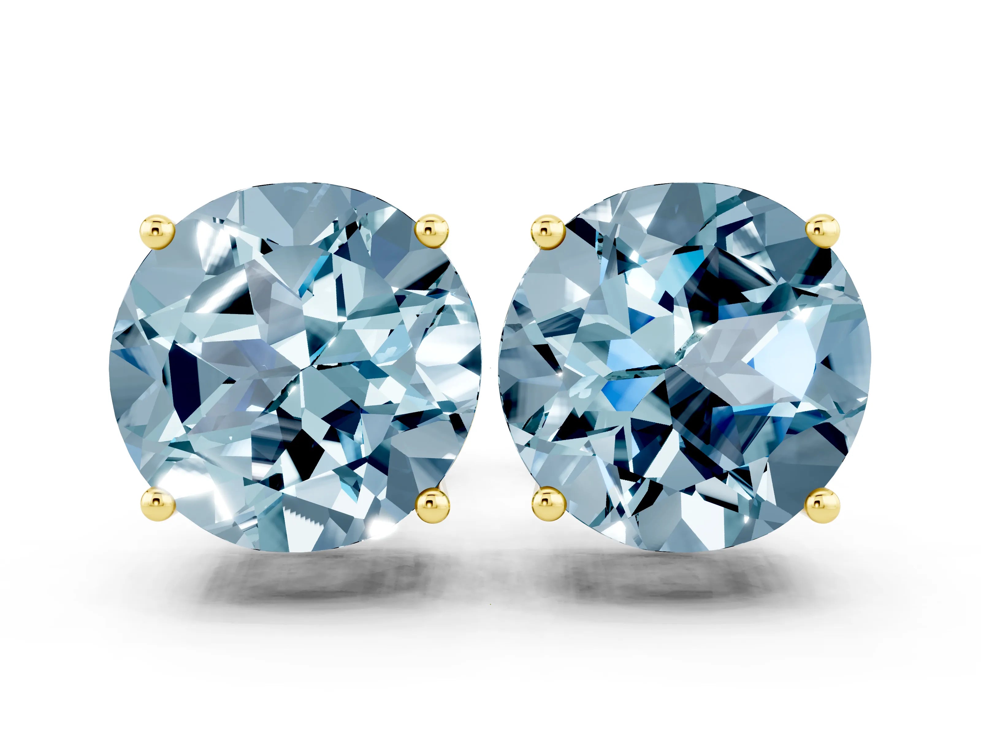 Yellow gold Round Cut Aquamarine Stud Earrings_29