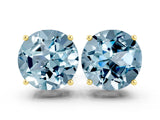 Yellow gold Round Cut Aquamarine Stud Earrings_29
