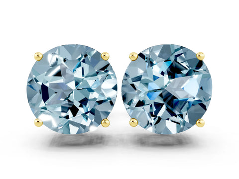 Yellow gold Round Cut Aquamarine Stud Earrings_29