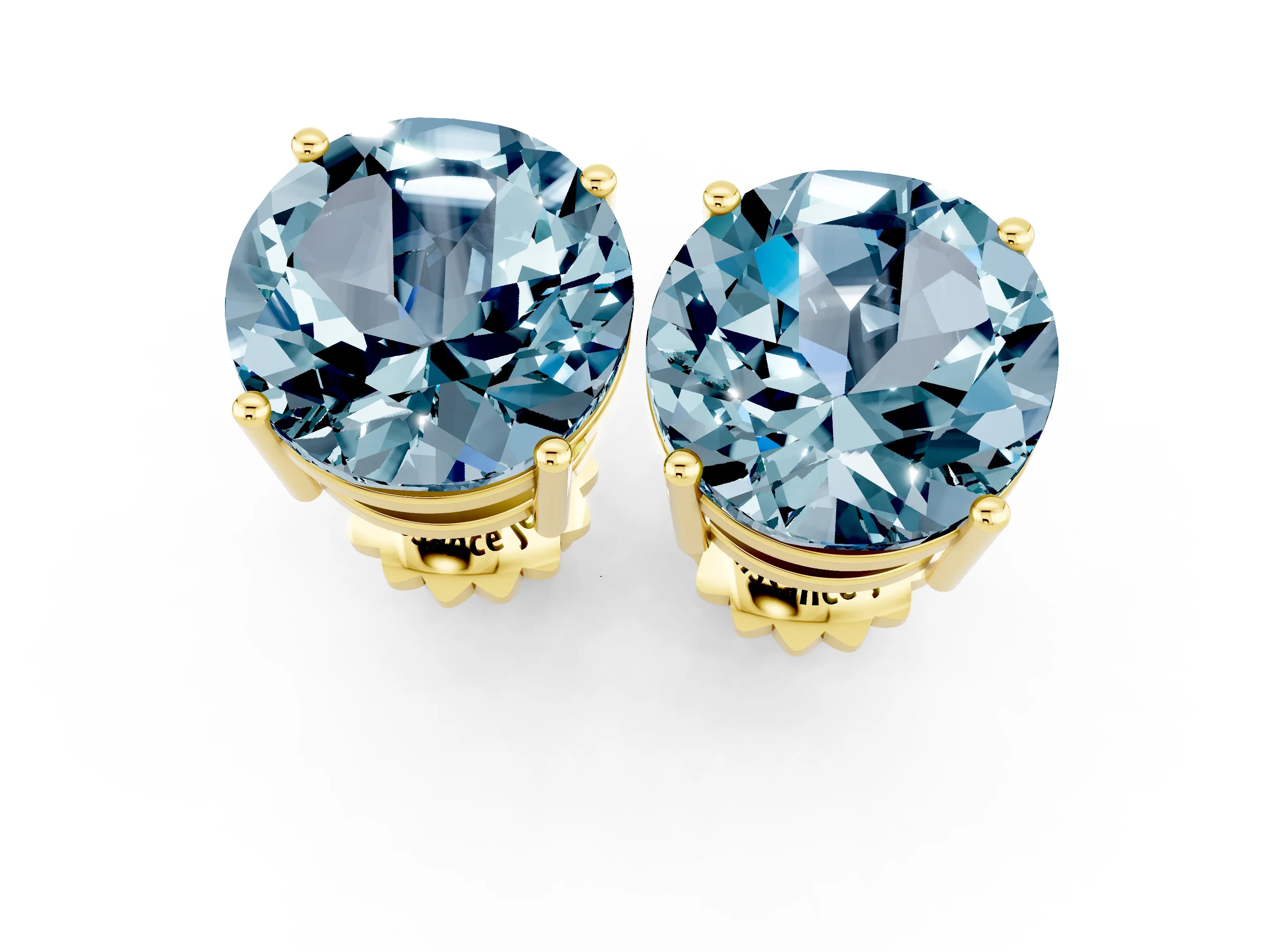 Yellow gold Round Cut Aquamarine Stud Earrings_30