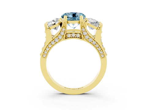Yellow gold Round Cut Aquamarine Three-Stone Ring with Channel Set Band and Four-Prong Setting_3