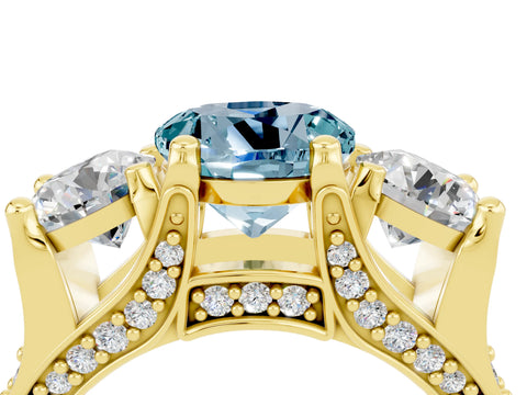 Yellow gold Round Cut Aquamarine Three-Stone Ring with Channel Set Band and Four-Prong Setting_4