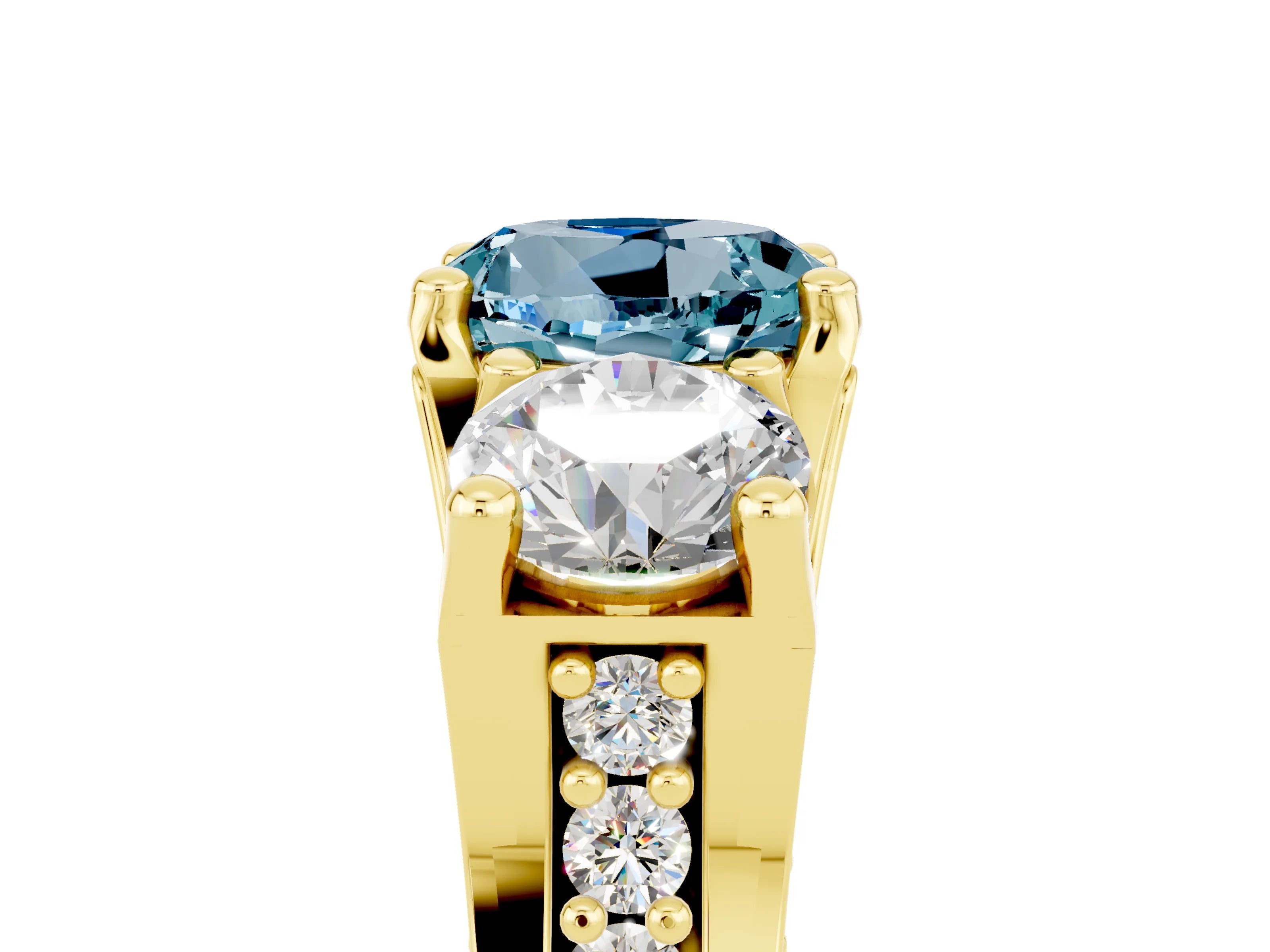 Yellow gold Round Cut Aquamarine Three-Stone Ring with Channel Set Band and Four-Prong Setting_5