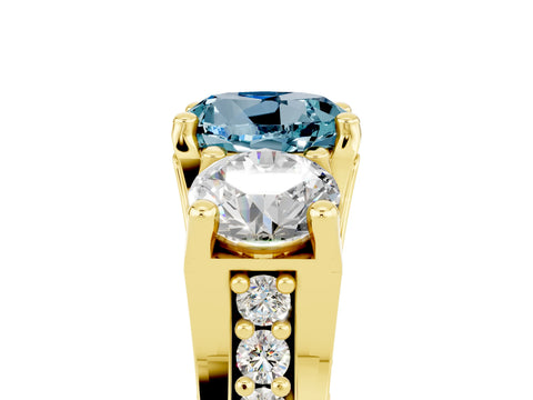 Yellow gold Round Cut Aquamarine Three-Stone Ring with Channel Set Band and Four-Prong Setting_5