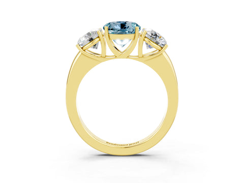 Yellow gold Round Cut Aquamarine Three-Stone Ring with Four-Prong Setting and Classic Band_3