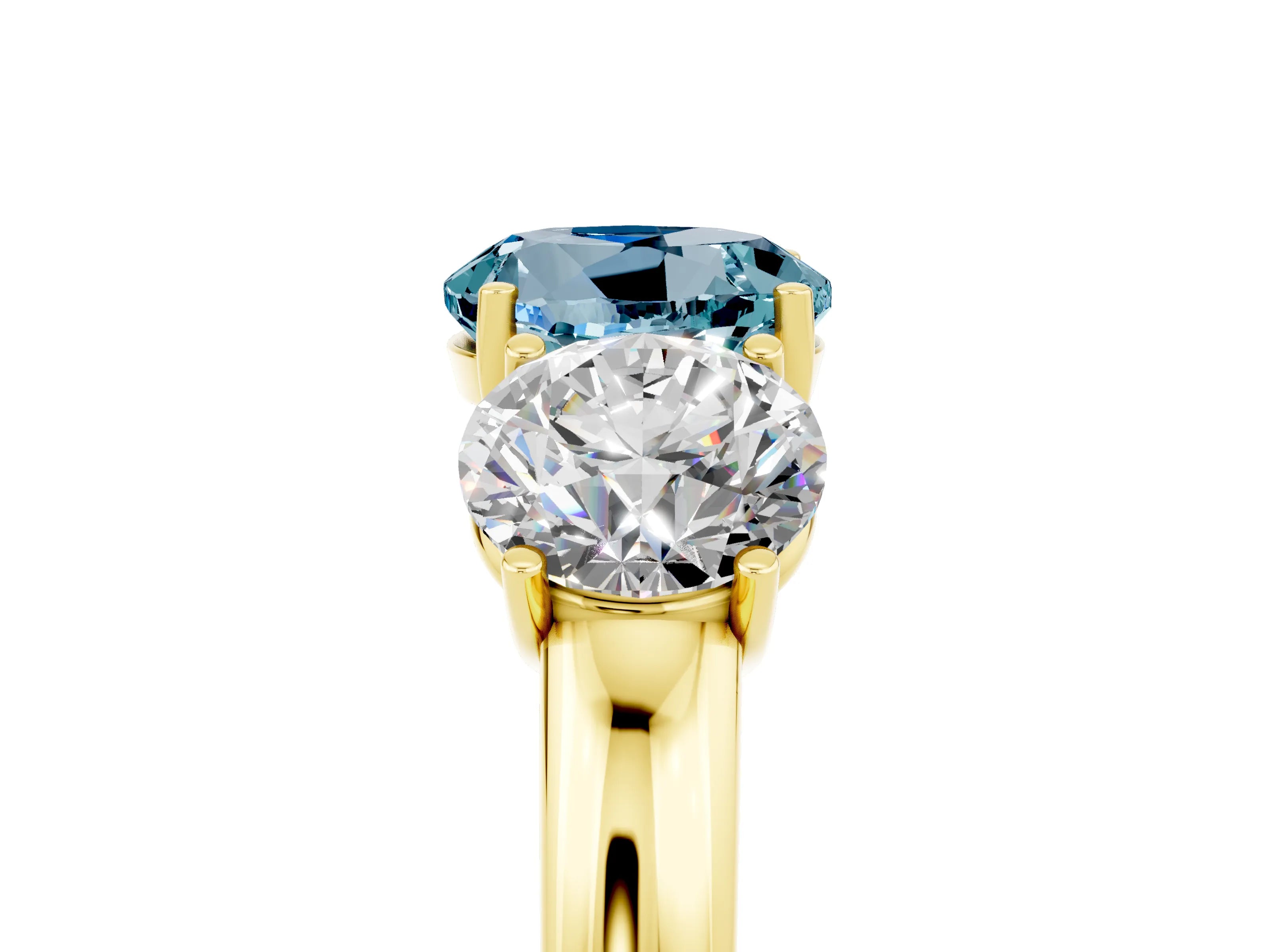 Yellow gold Round Cut Aquamarine Three-Stone Ring with Four-Prong Setting and Classic Band_5