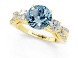 Yellow gold Round Cut Aquamarine Three-Stone Ring with Pavé Split Shank and Four-Prong Setting_1
