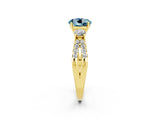 Yellow gold Round Cut Aquamarine Three-Stone Ring with Pavé Split Shank and Four-Prong Setting_2