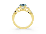 Yellow gold Round Cut Aquamarine Three-Stone Ring with Pavé Split Shank and Four-Prong Setting_3