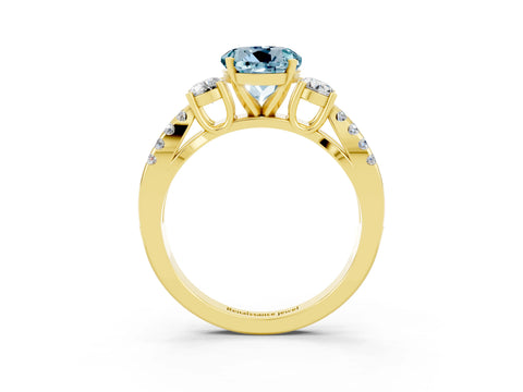 Yellow gold Round Cut Aquamarine Three-Stone Ring with Pavé Split Shank and Four-Prong Setting_3