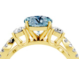 Yellow gold Round Cut Aquamarine Three-Stone Ring with Pavé Split Shank and Four-Prong Setting_4