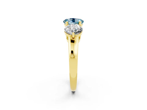 Yellow gold Round Cut Aquamarine Three-Stone Ring with Prong Setting and Classic Band_2