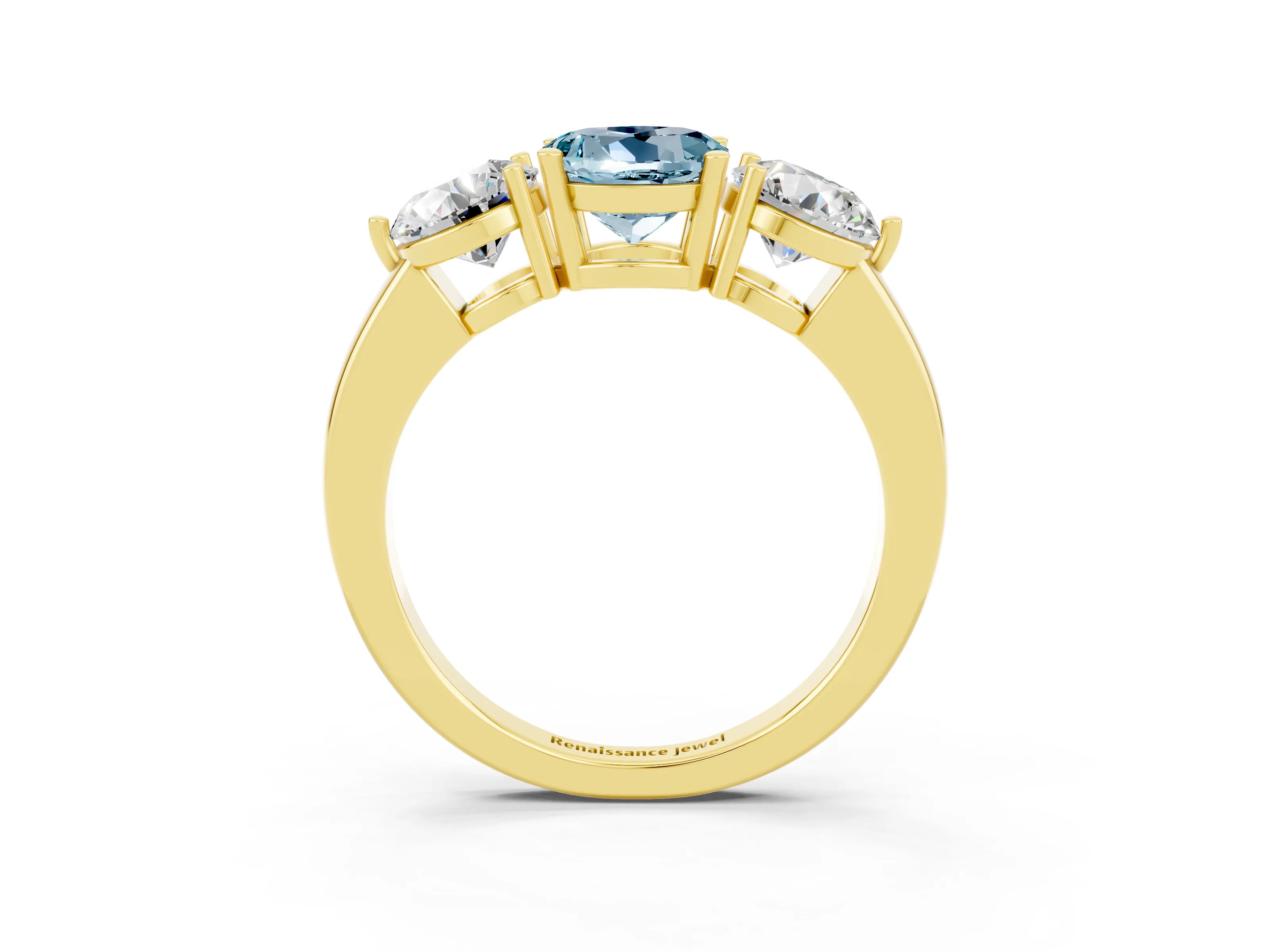 Yellow gold Round Cut Aquamarine Three-Stone Ring with Prong Setting and Classic Band_3