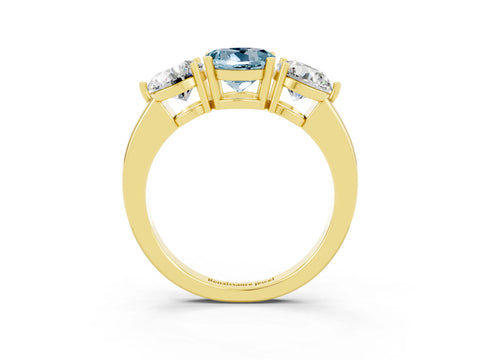 Yellow gold Round Cut Aquamarine Three-Stone Ring with Prong Setting and Classic Band_3