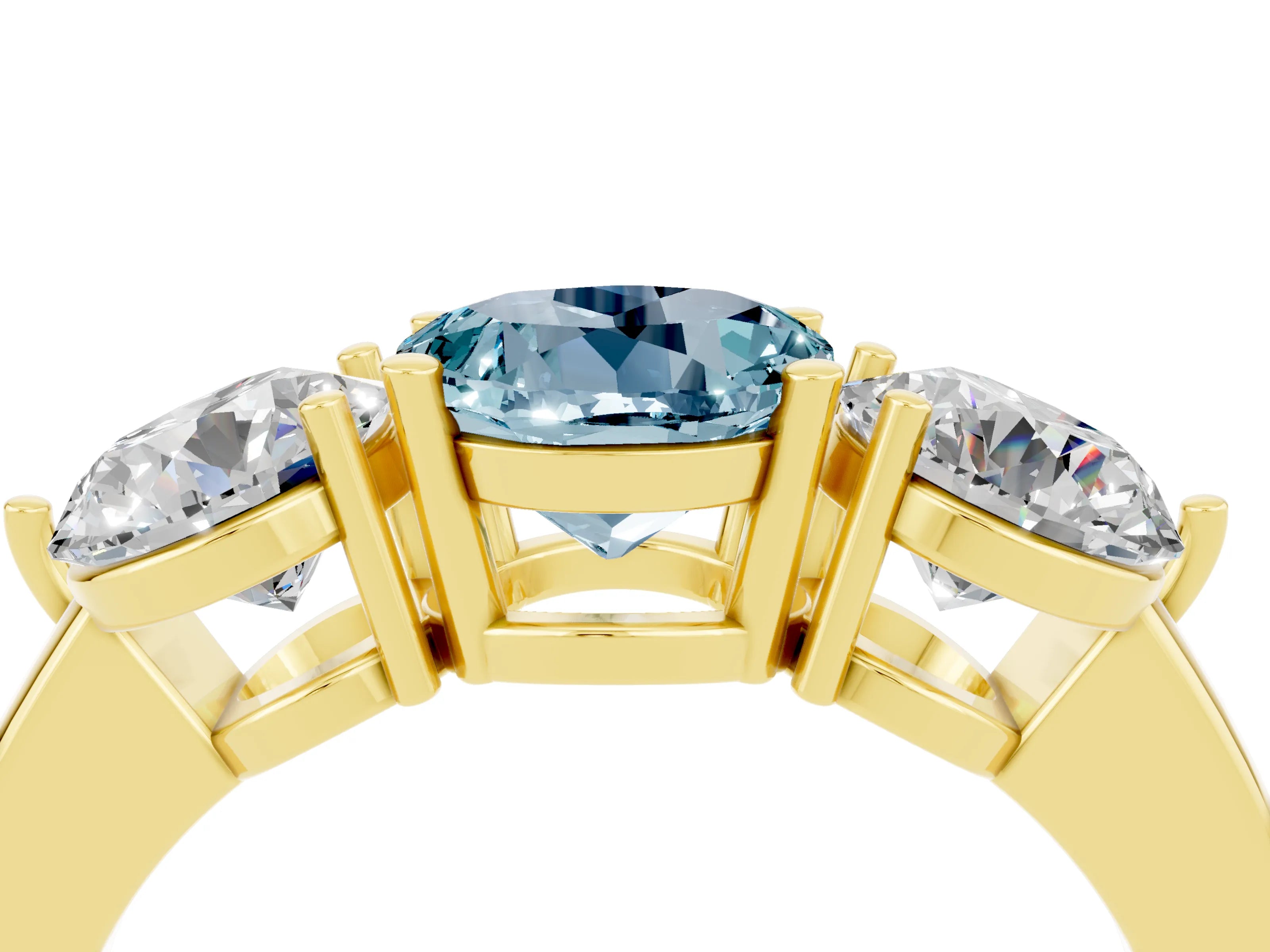 Yellow gold Round Cut Aquamarine Three-Stone Ring with Prong Setting and Classic Band_4