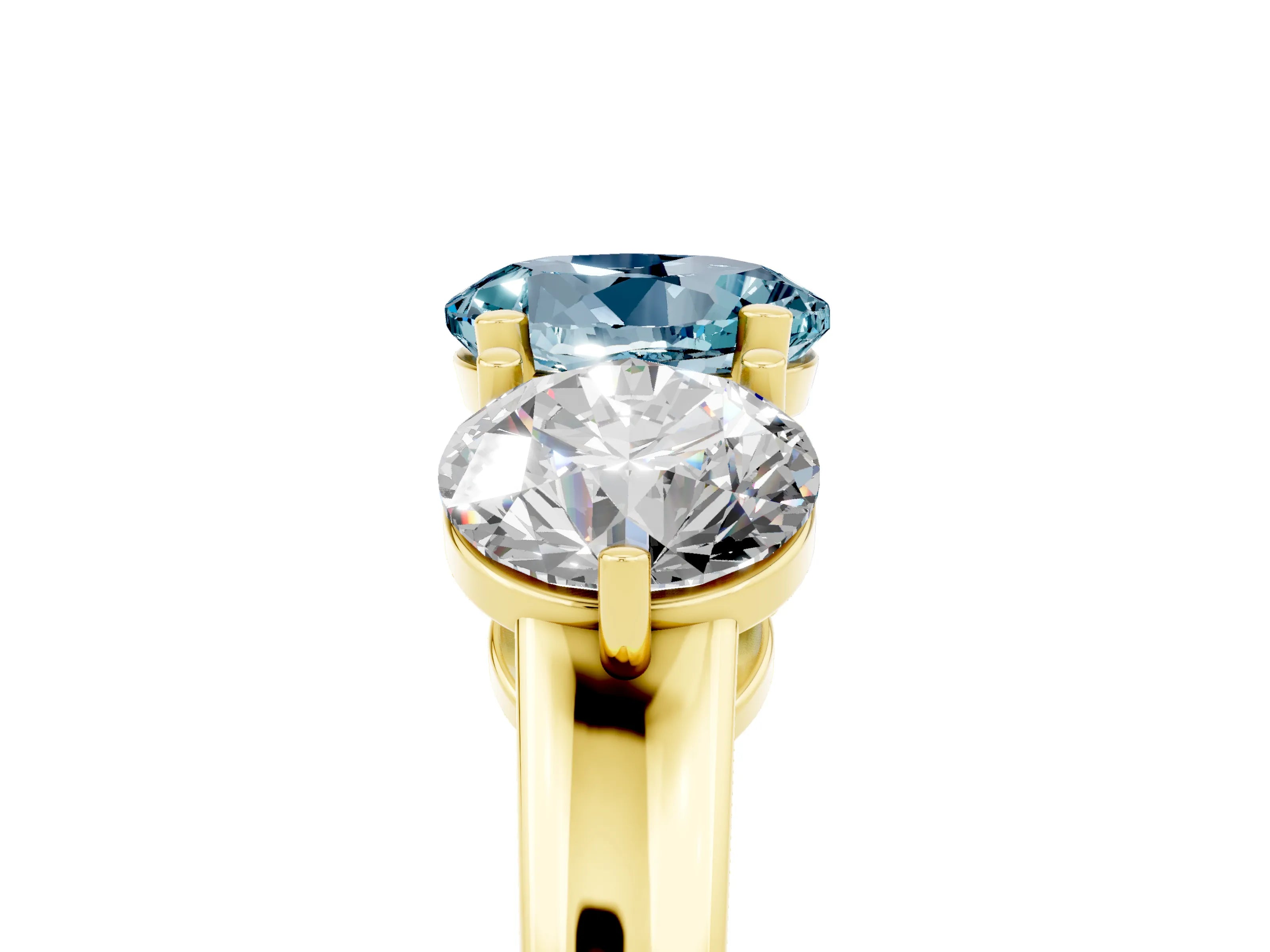 Yellow gold Round Cut Aquamarine Three-Stone Ring with Prong Setting and Classic Band_5