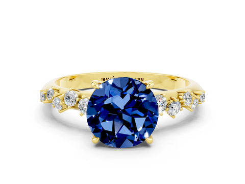Yellow gold Round Cut Blue Sapphire Cluster Side Stone Solitaire Ring with Prong Setting_24
