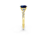 Yellow gold Round Cut Blue Sapphire Cluster Side Stone Solitaire Ring with Prong Setting_26